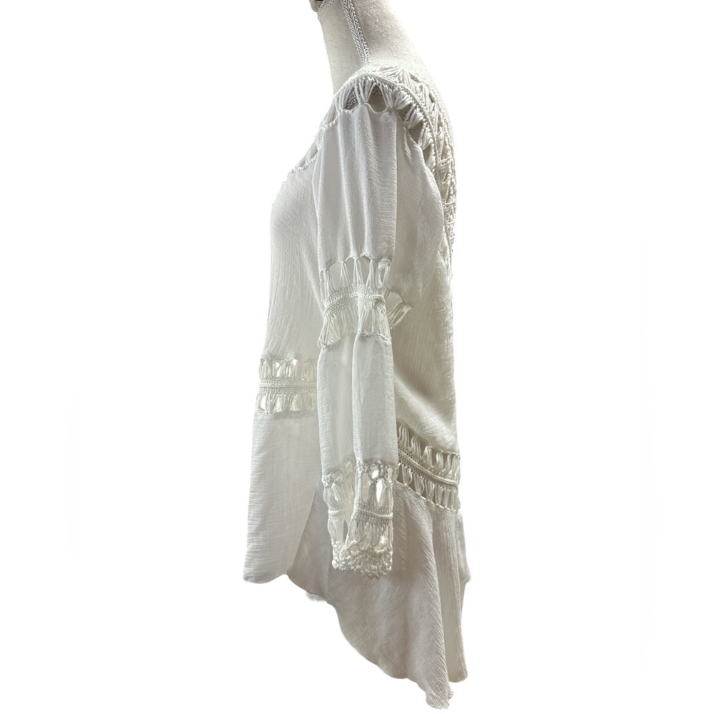 LA Class Crocheted Double V-Neck Oversized White Sheer Crepe Longline Top NWT M - Picture 3 of 12